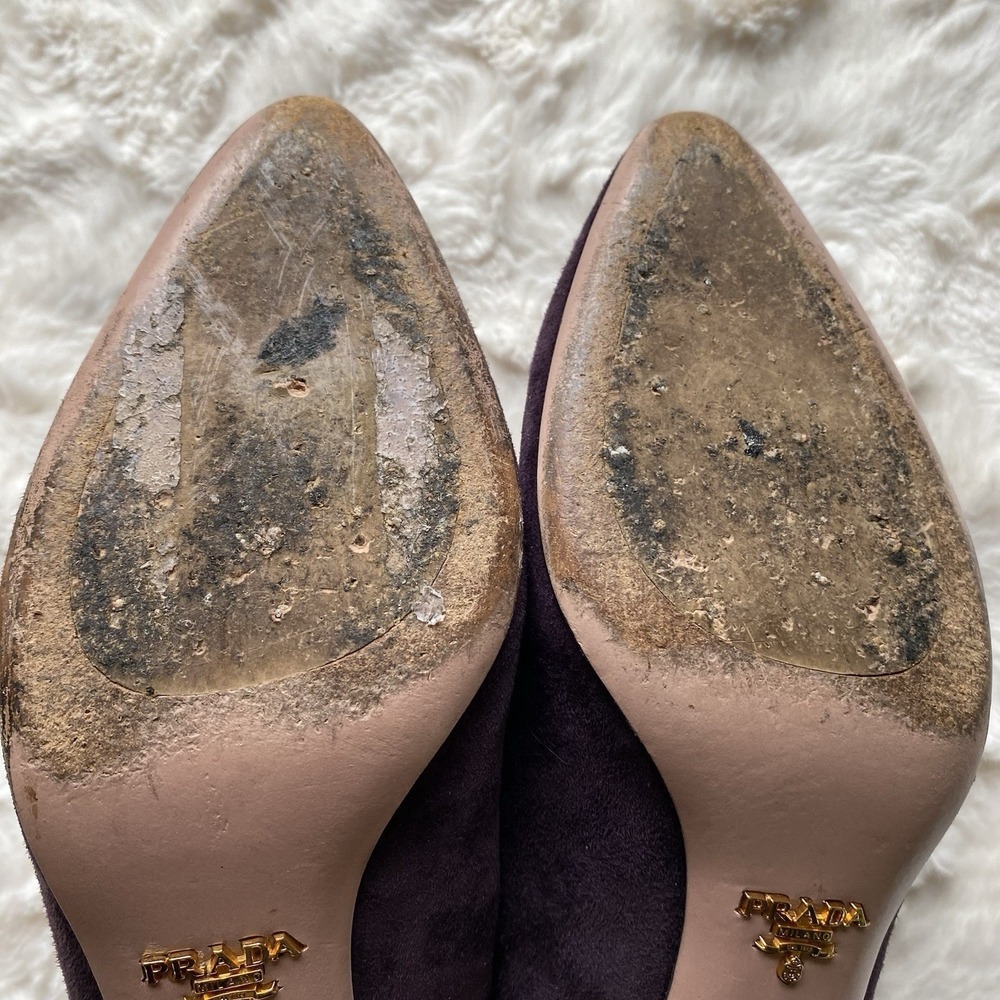 Prada Purple Suede Kitten Heel Pumps Size 38 US 7.5 Pointed Toe Luxury Italian - Picture 12 of 12